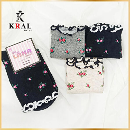 Miss Lana Kadın Çorap Fiyonk Kurdela Desenli Fırfırlı (3 Çift) Yazlık Çorap