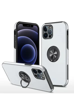 Newface Apple iPhone 12 Pro Kılıf Elit Yüzüklü Kapak - Gümüş