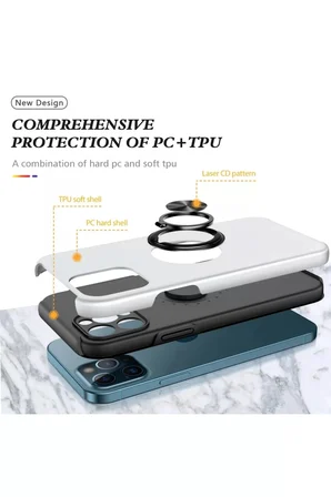 Newface Apple iPhone 12 Pro Kılıf Elit Yüzüklü Kapak - Gümüş