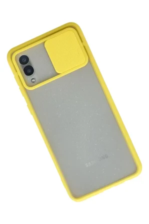 Newface Samsung Galaxy A02 Kılıf Palm Buzlu Kamera Sürgülü Silikon - Sarı