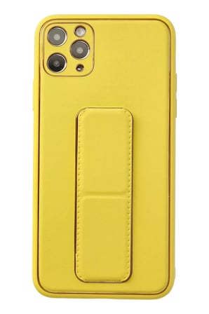 Newface Apple iPhone 11 Pro Max Kılıf Coco Deri Standlı Kapak - Sarı