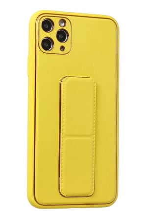 Newface Apple iPhone 11 Pro Max Kılıf Coco Deri Standlı Kapak - Sarı