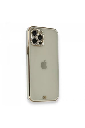 Newface Apple iPhone 12 Pro Kılıf Liva Taşlı Silikon - Beyaz