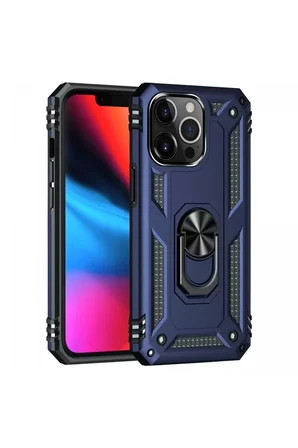 Newface Apple iPhone 13 Pro Kılıf Sofya Yüzüklü Silikon Kapak - Lacivert