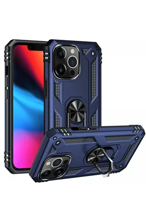 Newface Apple iPhone 13 Pro Kılıf Sofya Yüzüklü Silikon Kapak - Lacivert