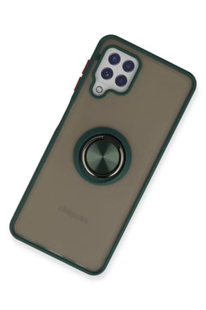 Newface Samsung Galaxy A22 Kılıf Montreal Yüzüklü Silikon Kapak - Yeşil