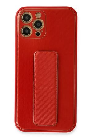 Newface Apple iPhone 12 Pro Kılıf Coco Karbon Standlı Kapak - Kırmızı