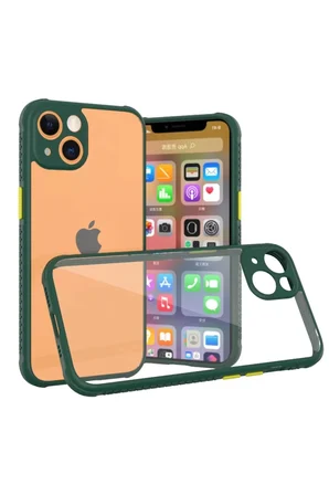Newface Apple iPhone 13 Mini Kılıf Miami Şeffaf Silikon - Koyu Yeşil