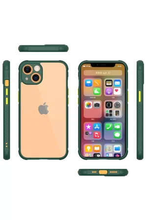 Newface Apple iPhone 13 Mini Kılıf Miami Şeffaf Silikon - Koyu Yeşil