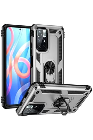 Newface Xiaomi Redmi Note 11T Kılıf Sofya Yüzüklü Silikon Kapak - Gümüş
