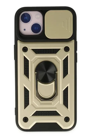 Newface Apple iPhone 14 Kılıf Pars Lens Yüzüklü Silikon - Gold