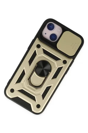 Newface Apple iPhone 14 Kılıf Pars Lens Yüzüklü Silikon - Gold