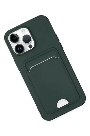 Newface Apple iPhone 14 Pro Kılıf Kelvin Kartvizitli Silikon - Koyu Yeşil