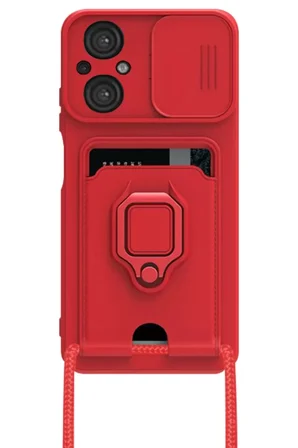 Newface Xiaomi Poco M5 Kılıf Zuma Kartvizitli Yüzüklü Silikon - Kırmızı