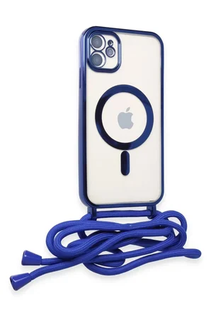 Newface Apple iPhone 11 Kılıf Divo Lazer Askılı Magsafe Kapak - Mavi