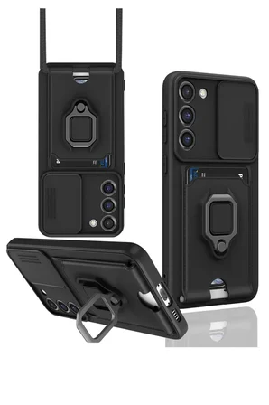Newface Samsung Galaxy S24 Plus Kılıf Zuma Kartvizitli Yüzüklü Silikon - Siyah