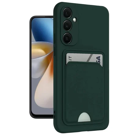 Newface Samsung Galaxy A55 5G Kılıf Kelvin Kartvizitli Silikon - Koyu Yeşil
