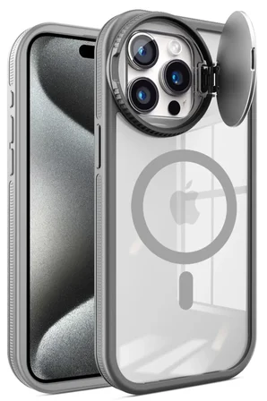 Newface Apple iPhone 15 Pro Max Kılıf Teleskop Lens Magsafe Silikon Kapak - Titan Gri