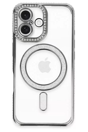 Newface Apple iPhone 16 Kılıf Joke Simli Magneticsafe Kılıf - Gri