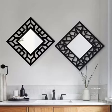 2'li Set Kırılmaz Pleksi Dekoratif Duvar Aynası - 22.5x22.5 cm Geometrik Çerçeveli 1. Sınıf Ayna