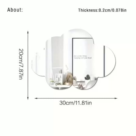 30x20 cm Bulut Formlu Kırılmaz Pleksi Duvar Aynası - Çocuk Odası Güvenli Ayna