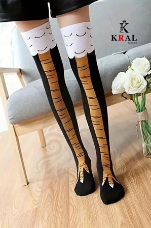 KRAL SOCKS Kadın Dizüstü Çorap (1 Çift) Günlük Düz Çizgili Pamuklu Diz Üstü Siyah Çorap Yeni Trend