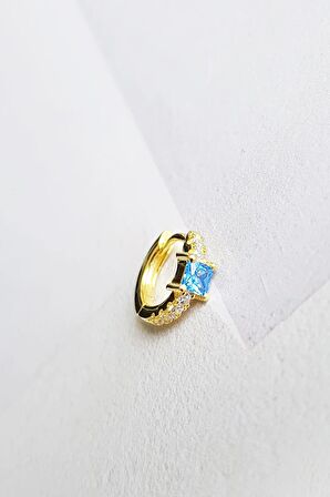 İTHAL 1CM BAGET MİNİ HALKA AQUA TAŞ GÜMÜŞ KÜPE