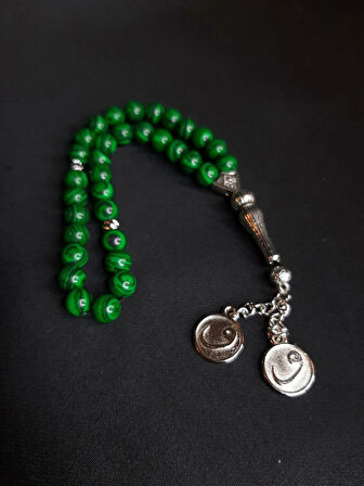 MRYart Yeşil Siyah Malakittaşı Doğal Taş 33 lük Tesbih
