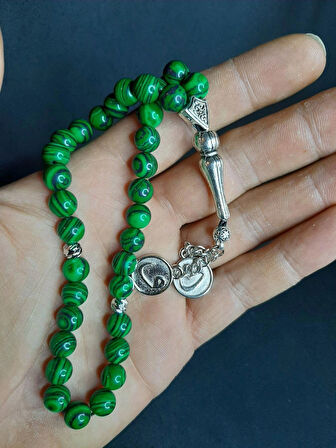 MRYart Yeşil Siyah Malakittaşı Doğal Taş 33 lük Tesbih