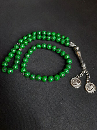 MRYart Yeşil Siyah Malakit Taşı Doğaltaş Tesbih ve Bileklik Set