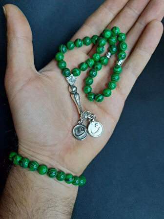 MRYart Yeşil Siyah Malakit Taşı Doğaltaş Tesbih ve Bileklik Set