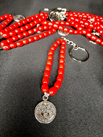 MRYart Kırmızı Plastik Boncuklu Osmanlı Tuğralı Anahtarlık – Şık ve Anlamlı Aksesuar