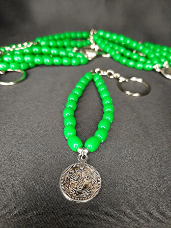 MRYart Yeşil Plastik Boncuklu Osmanlı Tuğralı Anahtarlık – Şık ve Anlamlı Aksesuar