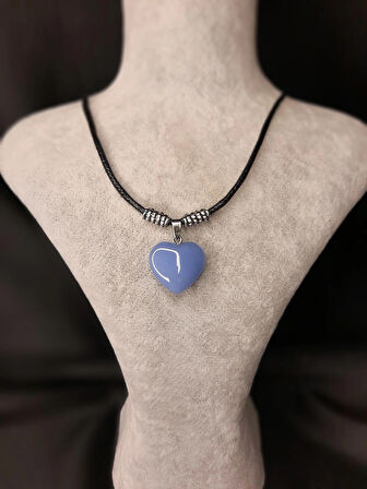 MRYart  Mavi Kalp Taşlı Deri Kolye