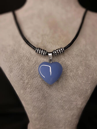 MRYart  Mavi Kalp Taşlı Deri Kolye