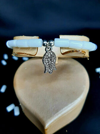 MRYart Doğal Taşlı Metal Uç Detaylı El Yapımı Bileklik – Beyaz