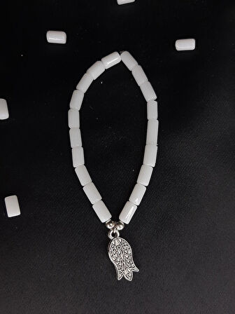 MRYart Doğal Taşlı Metal Uç Detaylı El Yapımı Bileklik – Beyaz