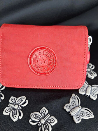 MRYart  Kırmızı Mini Cüzdan – Fermuarlı, Kumaş Kartlık & Bozuk Para Cüzdanı