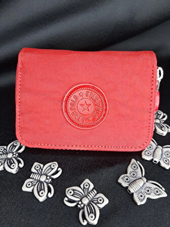 MRYart  Kırmızı Mini Cüzdan – Fermuarlı, Kumaş Kartlık & Bozuk Para Cüzdanı