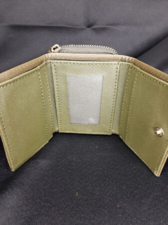 MRYart Haki Kadın Cüzdanı - Fermuarlı ve Düğmeli Kartlık Model