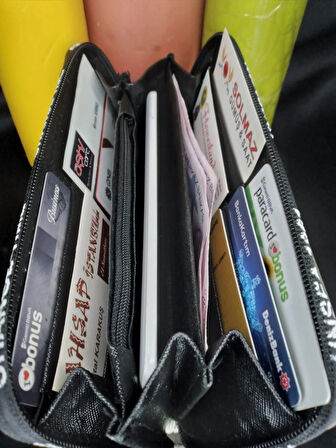 Kadın Fermuarlı Telefon Bölmeli Kartlık Cüzdan - Geniş