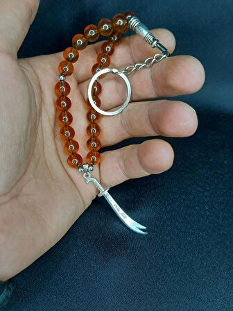 MRYart Zülfikar Kılıçlı Amber Renk Tesbih Anahtarlık – Erkekler İçin Özel Tasarım