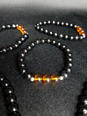 MRYart Doğal Görünümlü Siyah Hematit & Amber Boncuklu El Yapımı Bileklik - Unisex