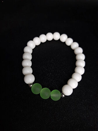 MRYart Beyaz Akik & Kar Tanesi Yeşim Taşı Doğal Taş Unisex Elastik Bileklik (8 mm)