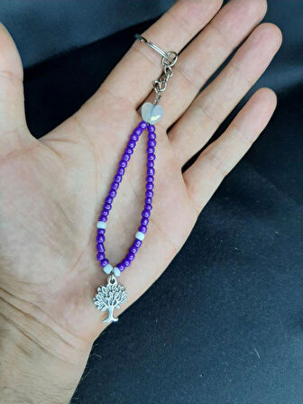    Mor Boncuklu Hayat Ağacı Figürlü Anahtarlık – El Yapımı, Şık ve Anlamlı Tasarım 