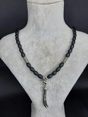 MRYart Oniks Doğaltaş Kolye ve Bileklik Seti – Zülfikar Kılıç Uçlu – El Yapımı