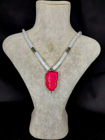 MRYart Doğal Taş Kalp Uçlu Kolye – Pembe Oniks Taşı & Beyaz Boncuklu