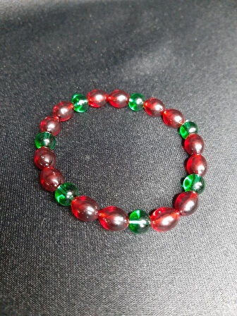 MRYart Bordo Yeşil Cam boncuk ve Toz Kehribar bileklik