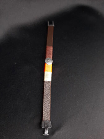 Unisex Suni Deri İpli Metal Detaylı El Yapımı Bileklik
