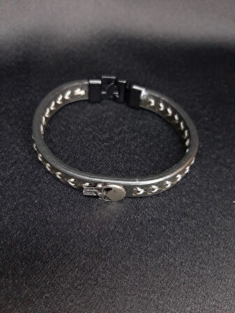 Unisex Suni Deri Metal Detaylı El Yapımı Bileklik
